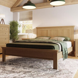 FWSTYLE Oak Bed Frame Uk King Size 5Ft Low Natural Oak Finish - thumbnail 1