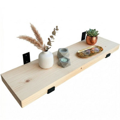 Top Notch Home and Living 70Cm Natural Rustic Wooden Wall Shelf, Top Notch Home & Living Handcrafted Wood Shelves, Handmade Incl 2 Brackets Per Shelf - image 1
