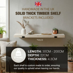 Top Notch Home and Living 70Cm Natural Rustic Wooden Wall Shelf, Top Notch Home & Living Handcrafted Wood Shelves, Handmade Incl 2 Brackets Per Shelf - thumbnail 3