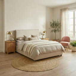 Furniturebox Uk Tilly Cream & Bronze Fabric Ottoman Double Bed Frame - thumbnail 1