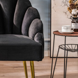 Nordlys Black Velvet And Metal Lounge Chair Vintage Style Living Room - thumbnail 7