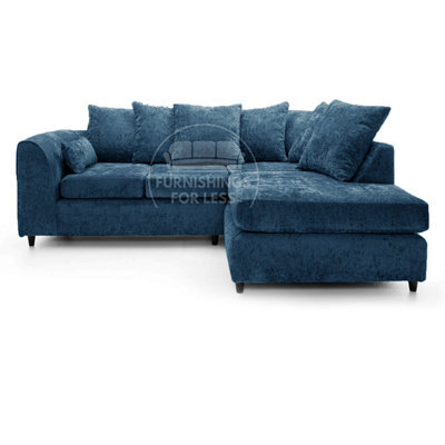 Furnishings For Less UK Monaco Chenille Fabric 3 To 4 Seater L Shaped Corner Sofa  Blue Right Hand Facing