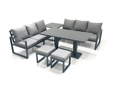 Fimous 8 Seater Aluminium Outdoor Garden Furniture Set With Adjustable Rising Lifting Dining Table 3 Seater Sofa 2 Footstools - image 1