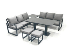 Fimous 8 Seater Aluminium Outdoor Garden Furniture Set With Adjustable Rising Lifting Dining Table 3 Seater Sofa 2 Footstools - thumbnail 2