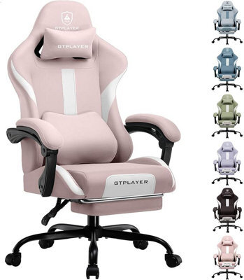 Gtplayer Fabric Gaming Chair, Ergonomic Computer Chair With Footrest Lumbar Support Heavy Duty Svivel Office Desk Chairs, Pink - image 1