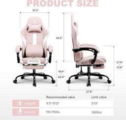 Gtplayer Fabric Gaming Chair, Ergonomic Computer Chair With Footrest Lumbar Support Heavy Duty Svivel Office Desk Chairs, Pink - thumbnail 3