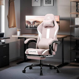 Gtplayer Fabric Gaming Chair, Ergonomic Computer Chair With Footrest Lumbar Support Heavy Duty Svivel Office Desk Chairs, Pink - thumbnail 2