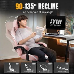 Gtplayer Fabric Gaming Chair, Ergonomic Computer Chair With Footrest Lumbar Support Heavy Duty Svivel Office Desk Chairs, Pink - thumbnail 4
