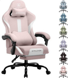 Gtplayer Fabric Gaming Chair, Ergonomic Computer Chair With Footrest Lumbar Support Heavy Duty Svivel Office Desk Chairs, Pink - thumbnail 1