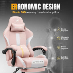 Gtplayer Fabric Gaming Chair, Ergonomic Computer Chair With Footrest Lumbar Support Heavy Duty Svivel Office Desk Chairs, Pink - thumbnail 5