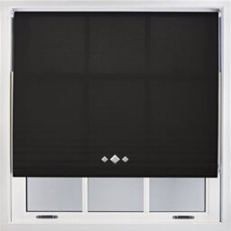 FURNISHED Trimmable Roller Blind With Triple Diamond Chrome Eyelet And Metal Fittings - Black Daylight Shade (W)105Cm X (L)165Cm