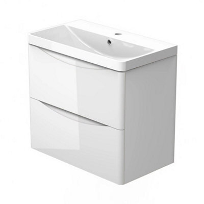 800mm Unit With Basin Sink Wall Hung Bathroom Storage Cabinet Gloss White - image 1