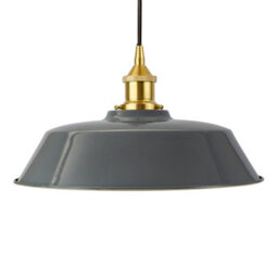 French Grey Chancery Painted Dome Pendant Light With Polished Brass Lamp Holder And Black Round Cable - Se Home