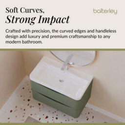 Balterley Dunwood Wall Hung 2 Drawer Bathroom Vanity Unit & Polymarble Basin, Satin Green, 755mm - thumbnail 6