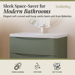 Balterley Dunwood Wall Hung 2 Drawer Bathroom Vanity Unit & Polymarble Basin, Satin Green, 755mm - thumbnail 3