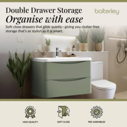 Balterley Dunwood Wall Hung 2 Drawer Bathroom Vanity Unit & Polymarble Basin, Satin Green, 755mm - thumbnail 2