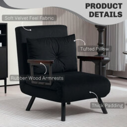 Homcom Click Clack Single Chair Bed Settee For Living Room, Black - thumbnail 6
