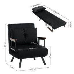 Homcom Click Clack Single Chair Bed Settee For Living Room, Black - thumbnail 3