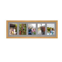 AK Frames 26X8 Country Pine Classic Multi Photo Frame With Mid Grey Mount - Holds 5 Apertures (5X) 6X4 Photos