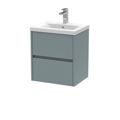 Nuie Havana Wall Hung 2 Drawer Vanity Basin Unit & Mid-Edge Ceramic Basin, Modern Sink Vanity Unit In Coastal Grey With White - image 1