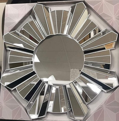 Biznest Contemporary Large Round Sunburst Wall Mirror 65Cm Silver - image 1