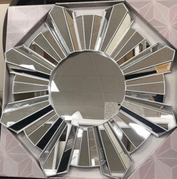 Biznest Contemporary Large Round Sunburst Wall Mirror 65Cm Silver - thumbnail 1