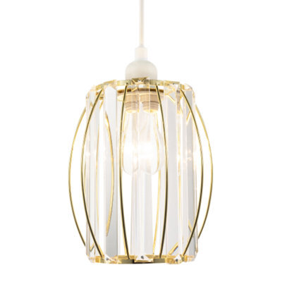 Happy Homewares Modern Polished Gold Pendant Lighting Shade With Clear Glass Prisms - image 1