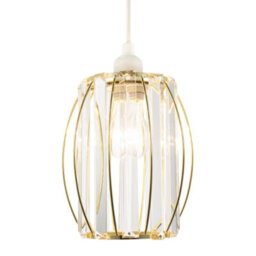 Happy Homewares Modern Polished Gold Pendant Lighting Shade With Clear Glass Prisms - thumbnail 1
