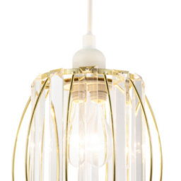 Happy Homewares Modern Polished Gold Pendant Lighting Shade With Clear Glass Prisms - thumbnail 4
