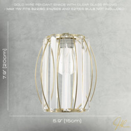 Happy Homewares Modern Polished Gold Pendant Lighting Shade With Clear Glass Prisms - thumbnail 7