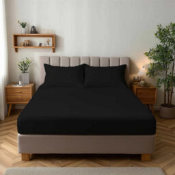 Microfibre Soft Touch Fitted Sheet 25Cm Skirt Plain Dyed Bed Linen Black - thumbnail 1