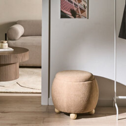 Wyld And Coco Teddy Pouffe With Hidden Storage, Light Brown Boucle, W40 X D40 X H42Cm - thumbnail 2