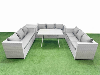 Fimous 9 Seat Outdoor Patio Pe Rattan Garden Furniture With Cushions 3 Seater Sofa Side Table Light Grey - image 1