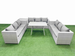 Fimous 9 Seat Outdoor Patio Pe Rattan Garden Furniture With Cushions 3 Seater Sofa Side Table Light Grey - thumbnail 2