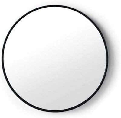 Biznest Large 60Cm Round Black Wall Mounted Mirror Aluminium Frame Bathroom Living Room