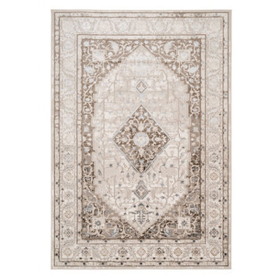 Loomed Neutral Beige Traditional Mandala Bedroom Living Area Rug 120X170Cm - image 1