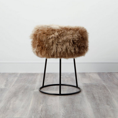 Native Natural Sheepskin Stool With Metal Legs