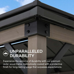 Sunjoy 3.6X2.4M Wood Frame Grill Gazebo, Anthracite Hardtop With Electrical Outlets & Shelves - thumbnail 4
