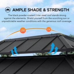Sunjoy 3.6X2.4M Wood Frame Grill Gazebo, Anthracite Hardtop With Electrical Outlets & Shelves - thumbnail 2