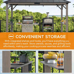 Sunjoy 3.6X2.4M Wood Frame Grill Gazebo, Anthracite Hardtop With Electrical Outlets & Shelves - thumbnail 6