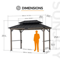 Sunjoy 3.6X2.4M Wood Frame Grill Gazebo, Anthracite Hardtop With Electrical Outlets & Shelves - thumbnail 7