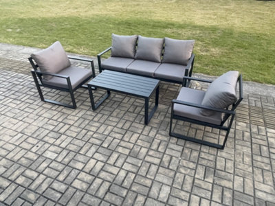 Fimous Aluminium Outdoor Garden Furniture Set Patio Lounge Sofa With Oblong Coffee Table 2 Armchairs Set Dark Grey - image 1