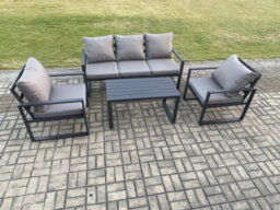 Fimous Aluminium Outdoor Garden Furniture Set Patio Lounge Sofa With Oblong Coffee Table 2 Armchairs Set Dark Grey - thumbnail 2
