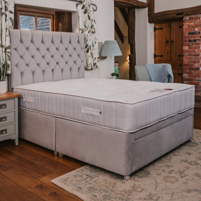 Divan Base Direct Ruby Memory Foam Orthopaedic Sprung Divan Bed Set 4Ft Small Double 2 Drawers Side - Plush Light Silver - image 1