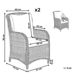Beliani Set Of 2 Garden Armchairs Cascais Pe Rattan Beige - thumbnail 3
