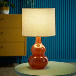 Valuelights Maguire Burnt Orange Bubble Glass Table Lamp With Natural Linen Shade And Bulb - thumbnail 6