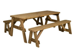 Arbor Garden Solutions Victoria Wooden Picnic Bench And Table Set, Rounded Outdoor Dining Set (5Ft, Rustic Brown) - thumbnail 1