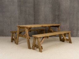 Arbor Garden Solutions Victoria Wooden Picnic Bench And Table Set, Rounded Outdoor Dining Set (5Ft, Rustic Brown) - thumbnail 2