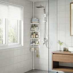 LEDREM Shower Corner Shelf, 4-Tier Bathroom Shower Shelf, 85-305 Cm Adjustable Shower Caddies, Bathroom Organiser, White - thumbnail 6