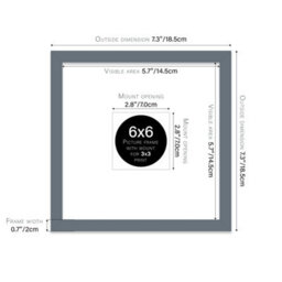 "6X6"" Grey Picture Frame - 6X6"" Square Frame With 3X3"" Mount For 6X6""/3X3"" Pictures Classic Style Gallery Wall, 1 Pack" - thumbnail 2